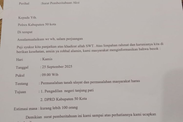 Ratusan Masa Kenagarian Harau Kab.50 Kota Bersatu Kompak Tegakan Keadilan Desak Kejari Payakumbuh